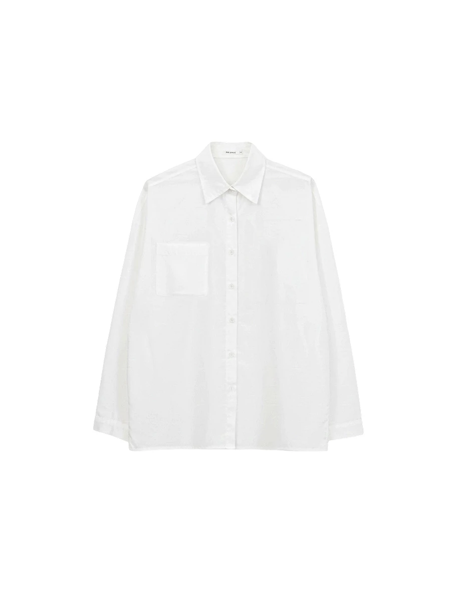 【Hello Kitty Collaboration】Back Embroidery Classic Collar Oversized Shirt Blouse