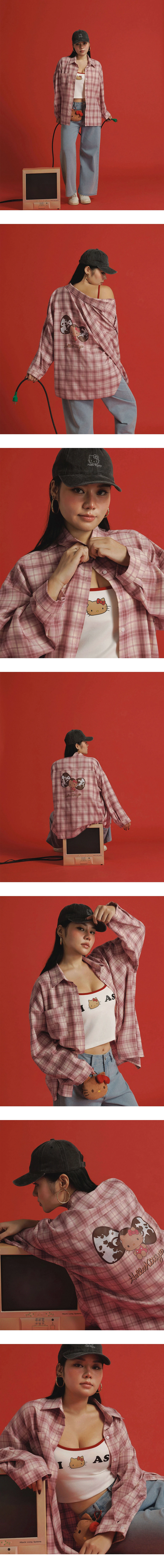 【Hello Kitty Collaboration】Back Embroidery Vintage Plaid Long Sleeve Shirt Blouse 【Hello Kitty Collaboration】Back Embroidery Vintage Plaid Long Sleeve Shirt Blouse