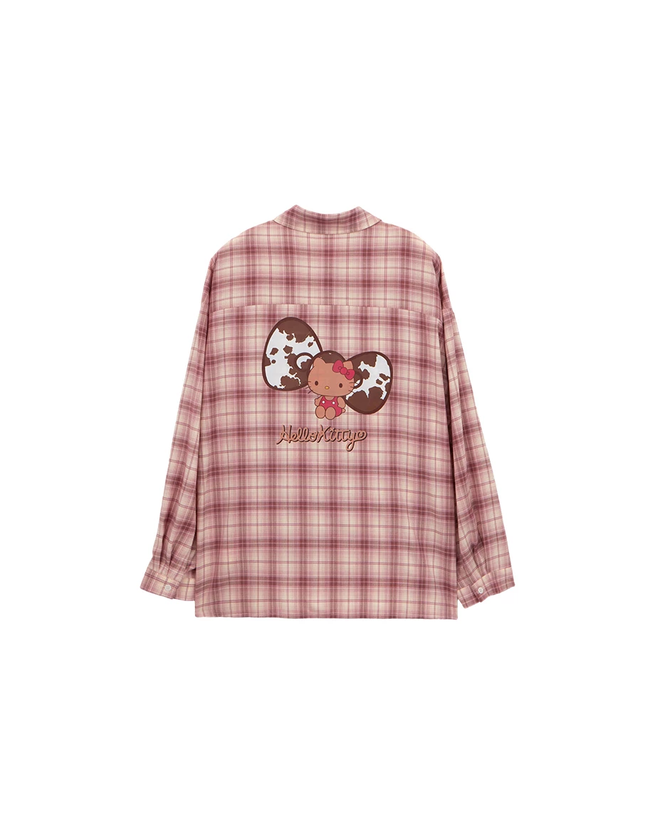 【Hello Kitty Collaboration】Back Embroidery Vintage Plaid Long Sleeve Shirt Blouse 【Hello Kitty Collaboration】Back Embroidery Vintage Plaid Long Sleeve Shirt Blouse