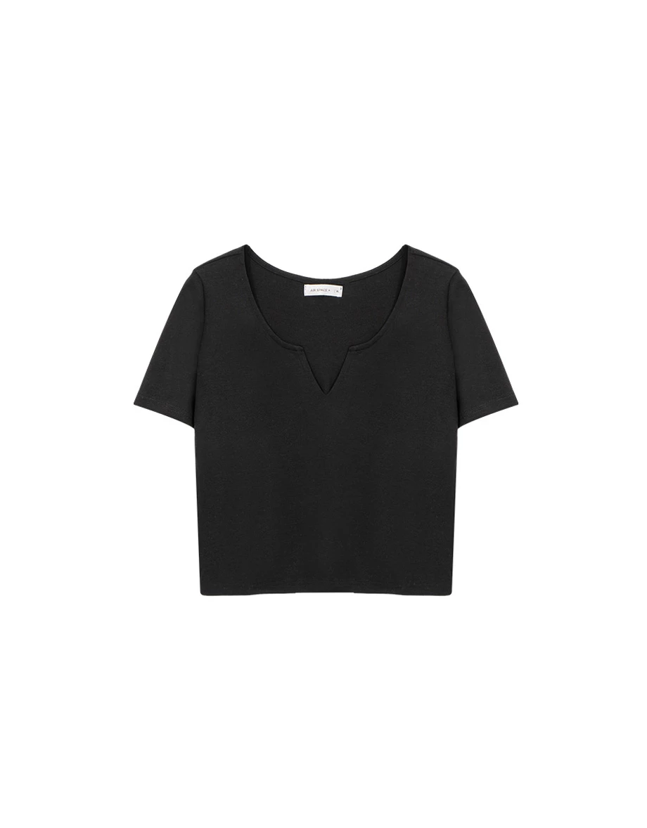 【冰肌涼感】V型開領短版短袖上衣