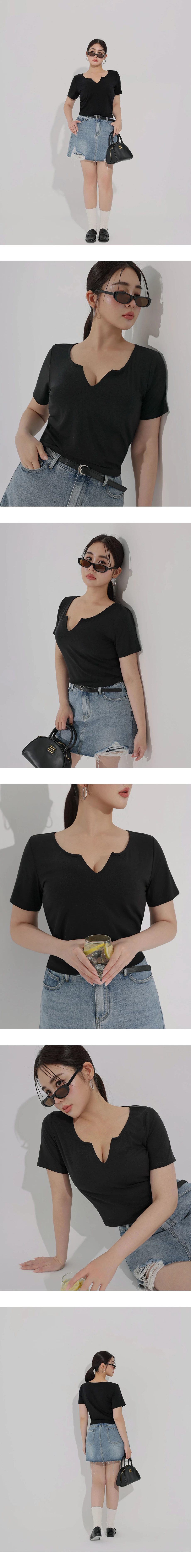 【冰肌涼感】V型開領短版短袖上衣