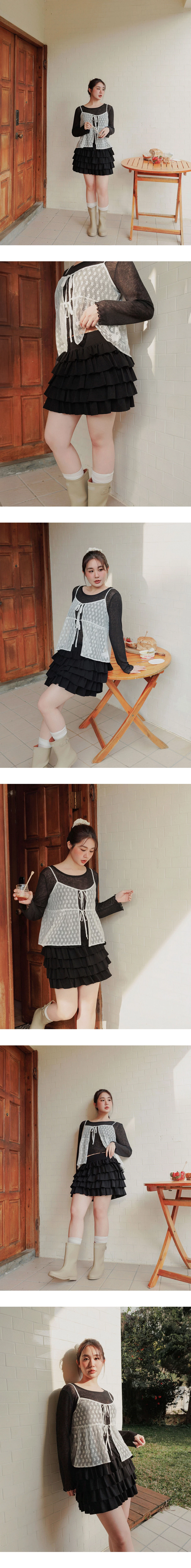 【莫代爾空氣棉】高腰多層次荷葉邊蛋糕短裙