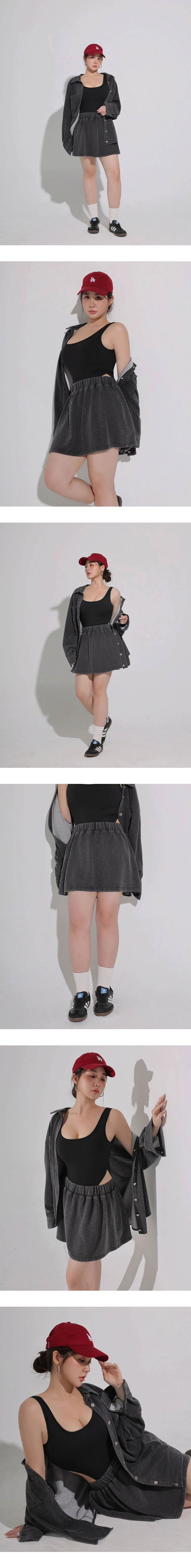 Vintage Wash Elastic Waist Ribbed A Line Mini Skirt Vintage Wash Elastic Waist Ribbed A Line Mini Skirt