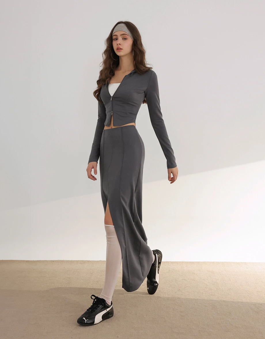 【AIRY HOURGLASS】 High Waist Front Slit Straight Maxi Tailored Skirt