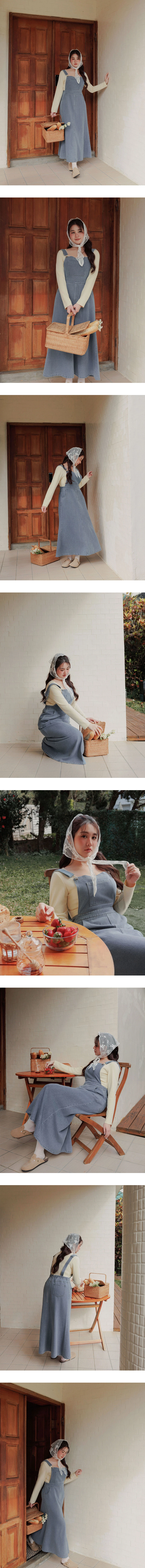 大口袋牛仔A字吊帶長裙 大口袋牛仔A字吊帶長裙