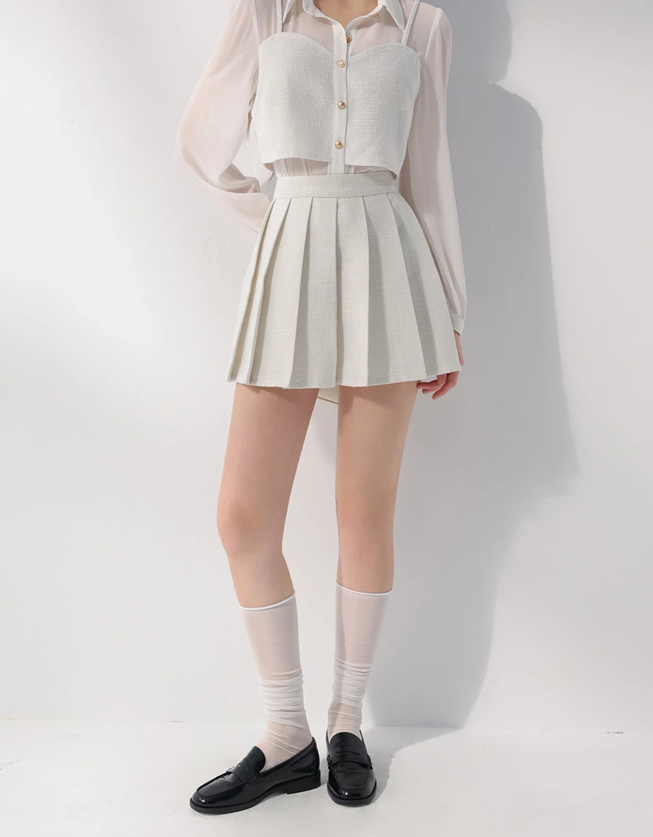 小香風織紋百褶短裙