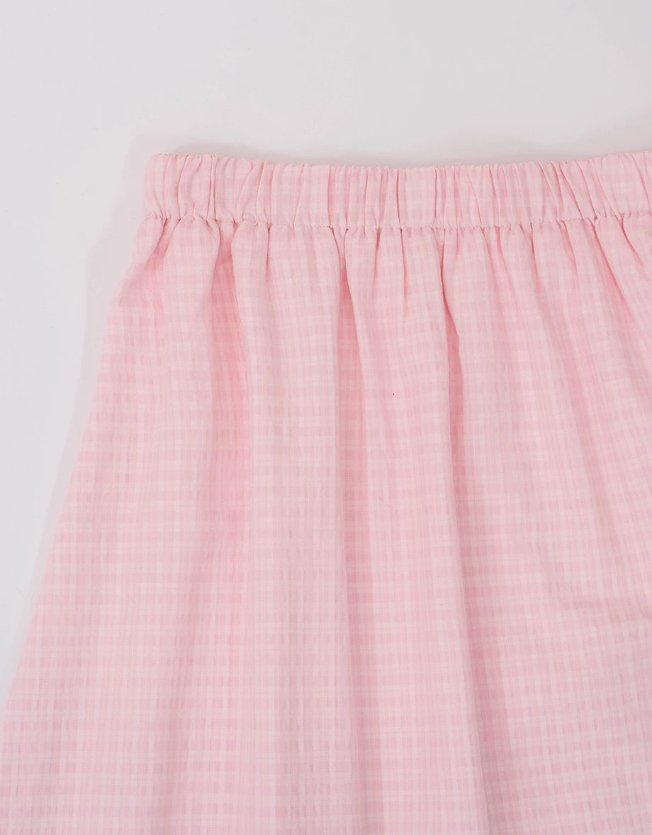 鬆緊腰直條紋蛋糕長裙