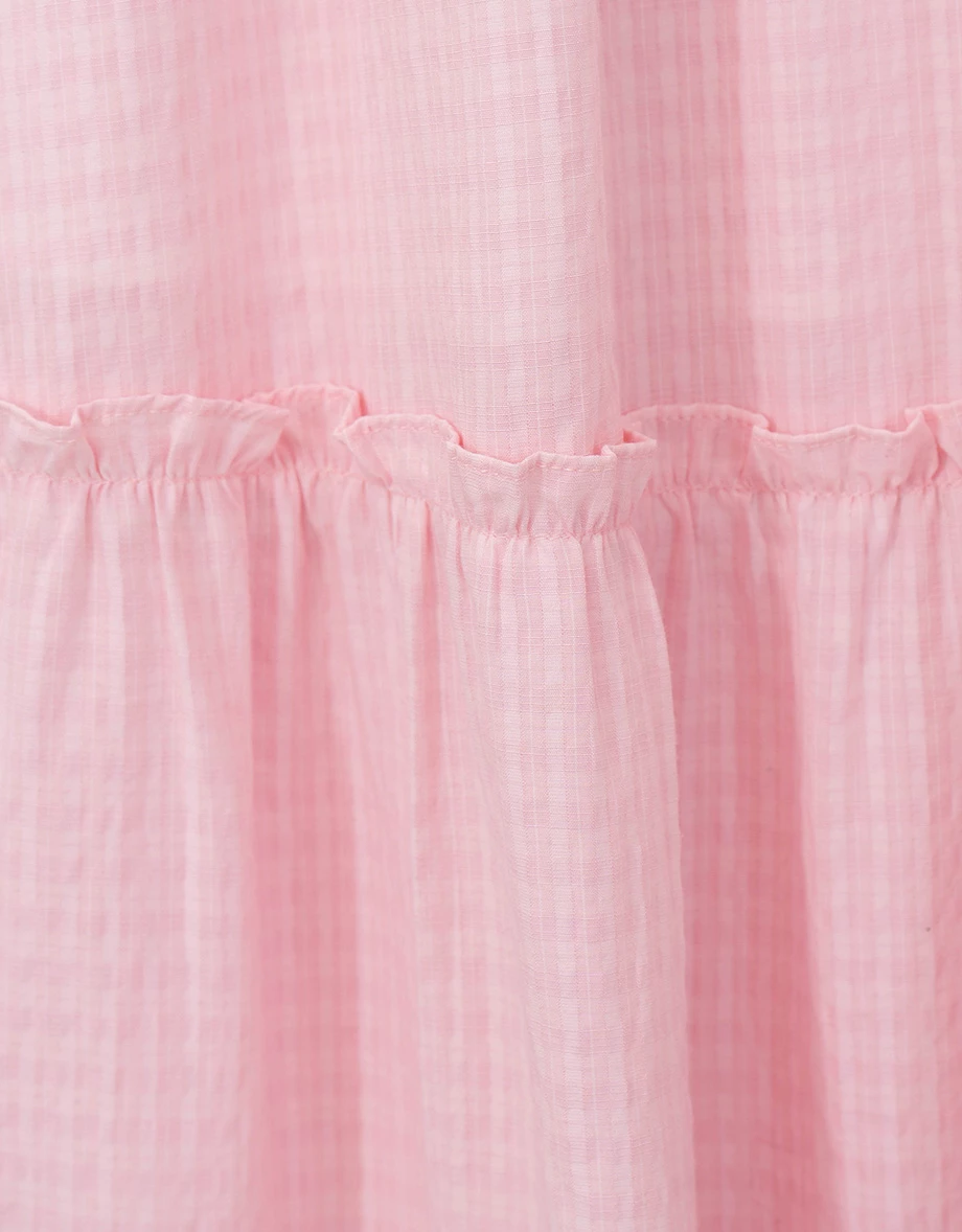 鬆緊腰直條紋蛋糕長裙