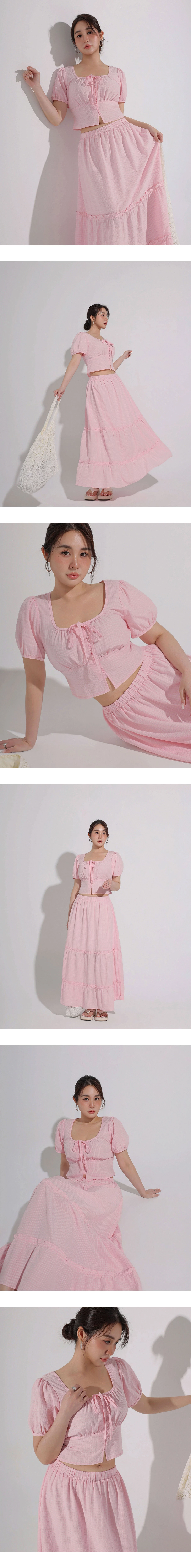 鬆緊腰直條紋蛋糕長裙