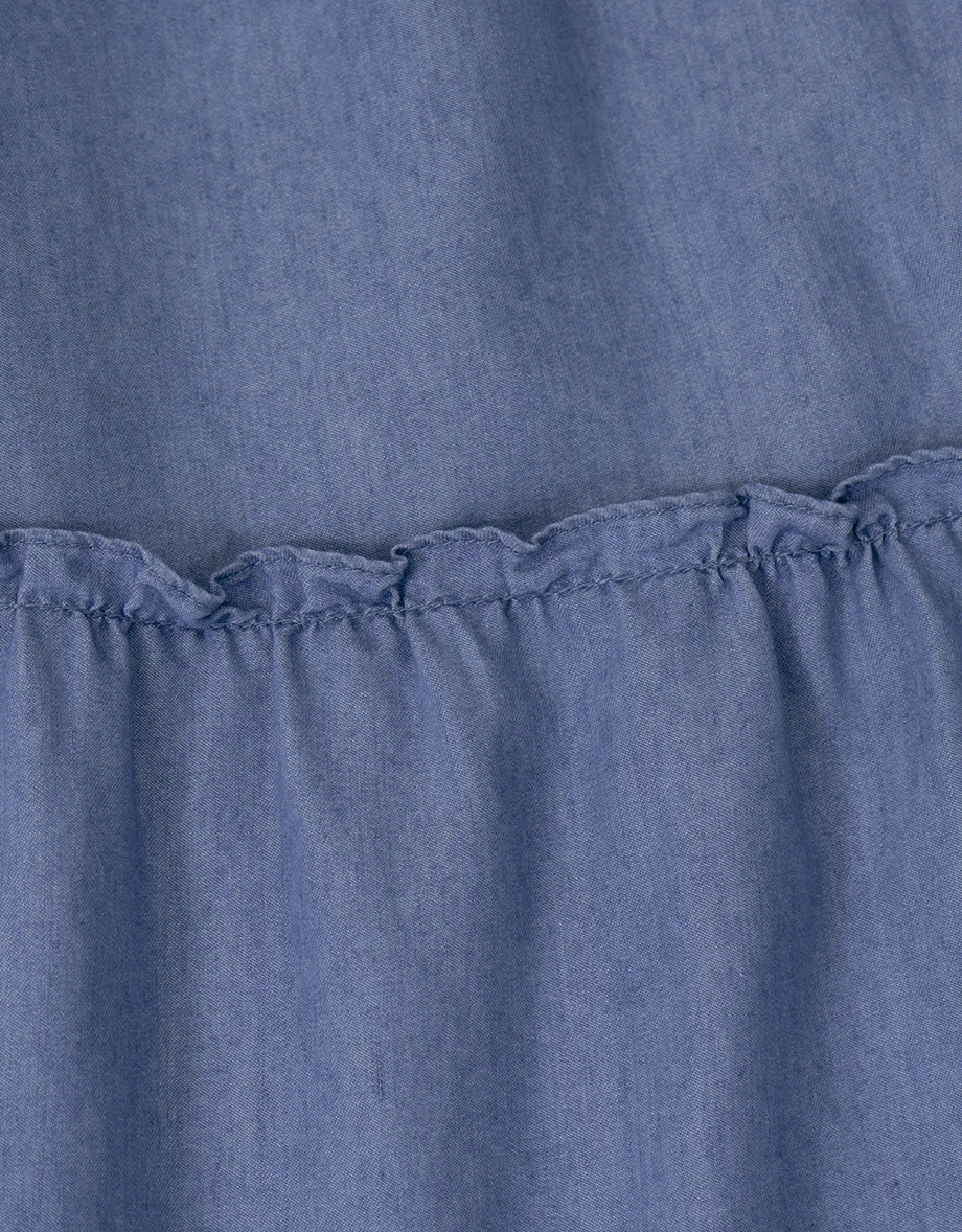 鬆緊腰水洗牛仔蛋糕長裙