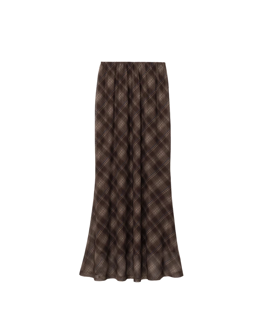 鬆緊腰魚尾長裙 素色款/格紋款