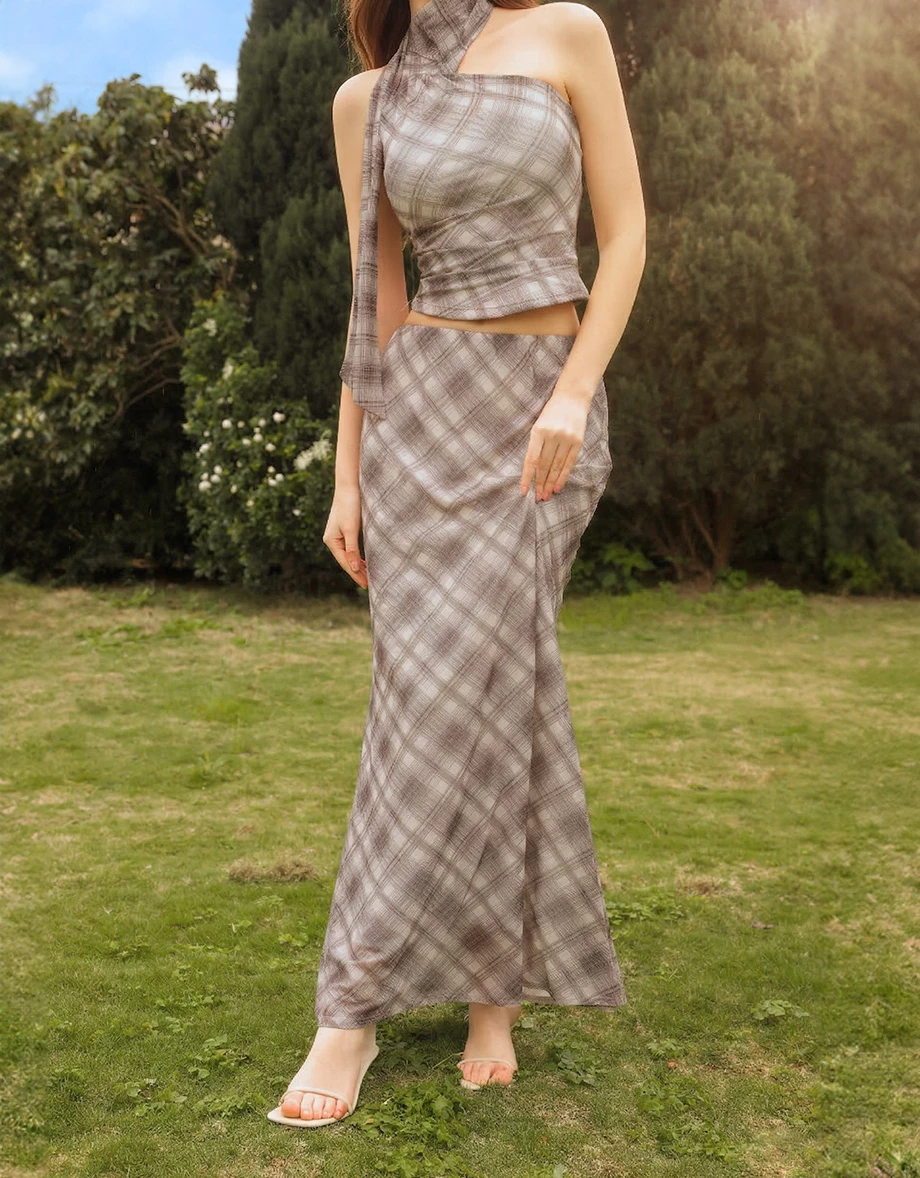 鬆緊腰魚尾長裙 素色款/格紋款