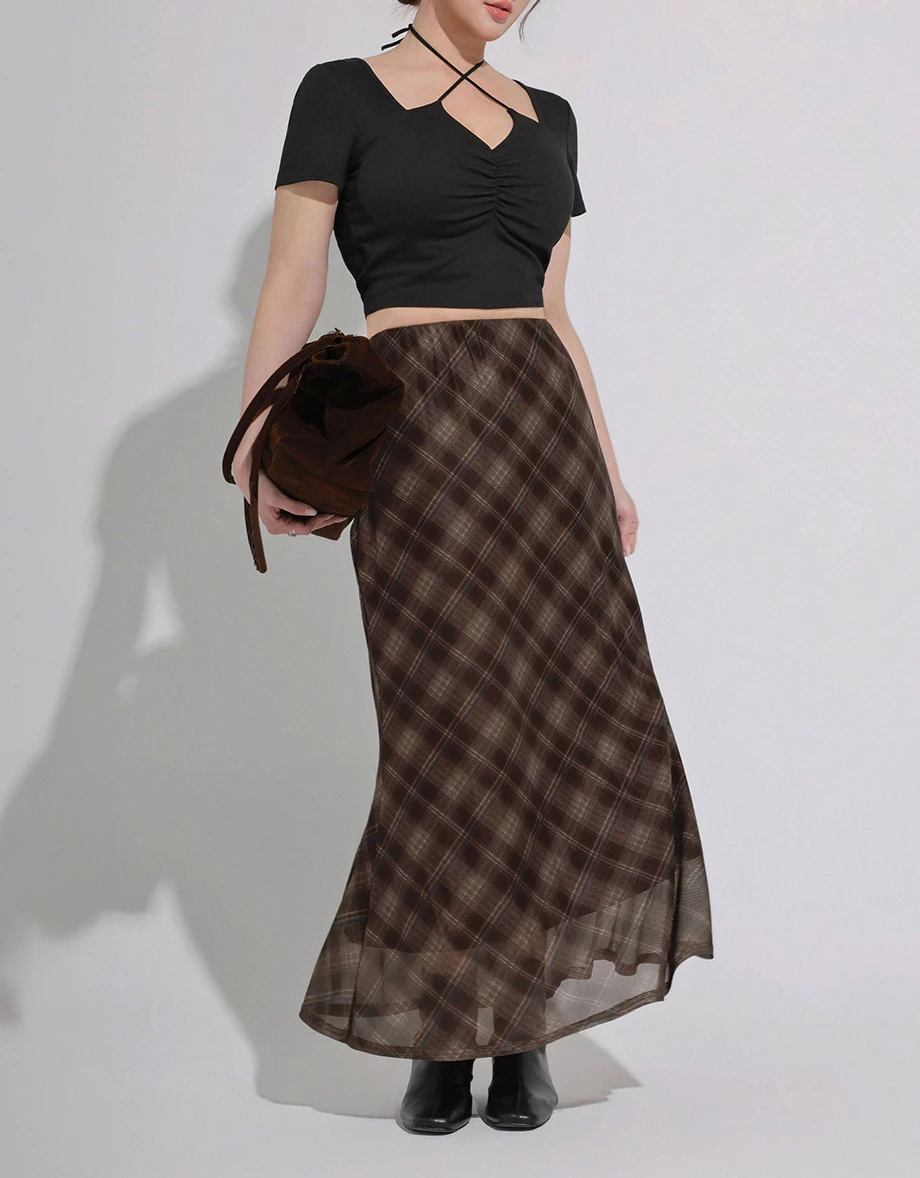 鬆緊腰魚尾長裙 素色款/格紋款