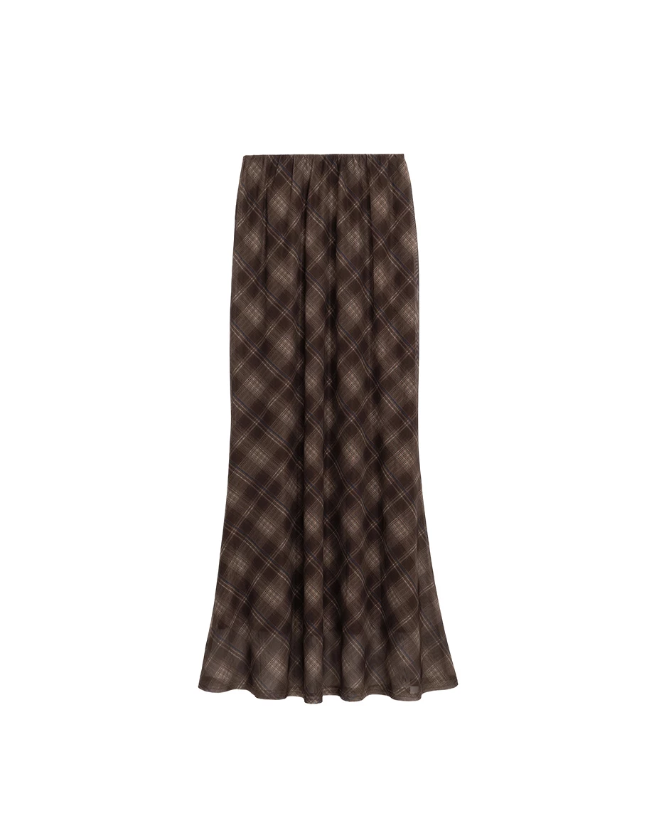 鬆緊腰魚尾長裙 素色款/格紋款