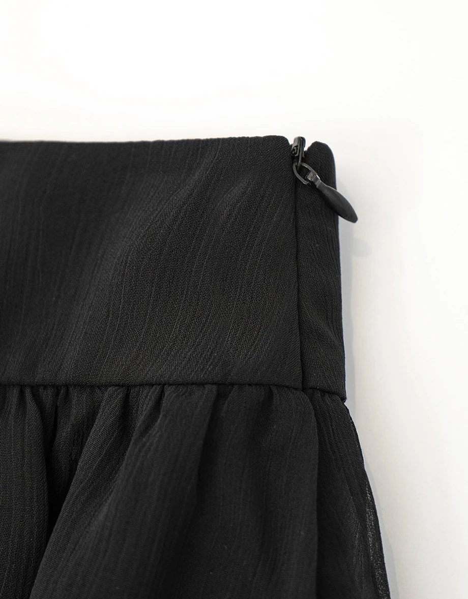 High Waist Sheer Chiffon Ruffle Tiered Mini Skirt