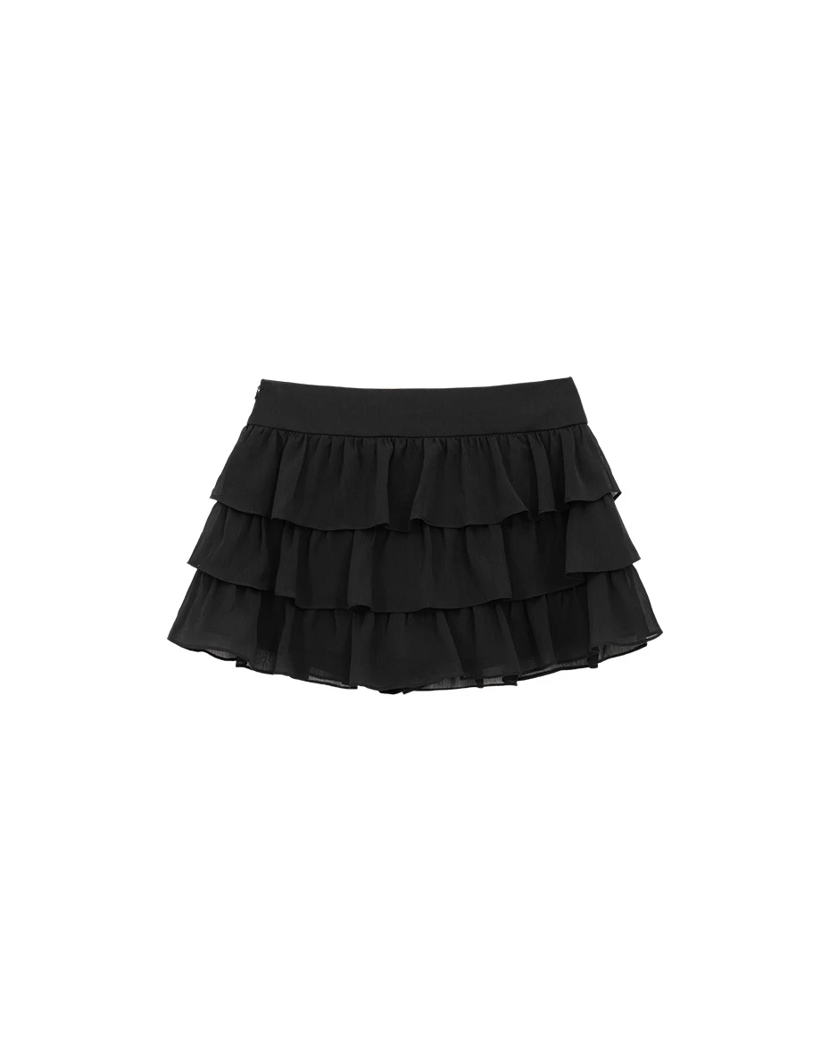 High Waist Sheer Chiffon Ruffle Tiered Mini Skirt