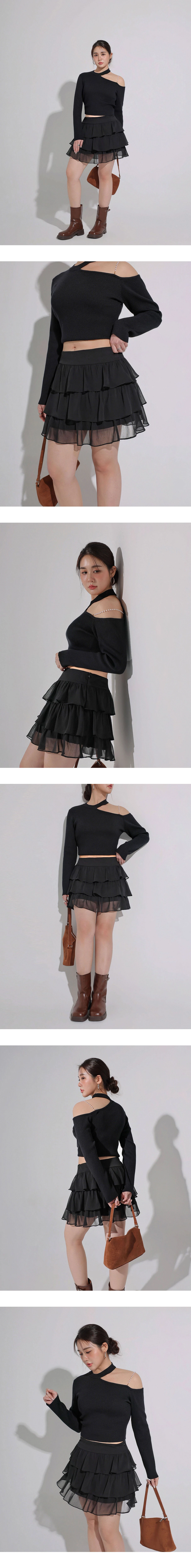 High Waist Sheer Chiffon Ruffle Tiered Mini Skirt