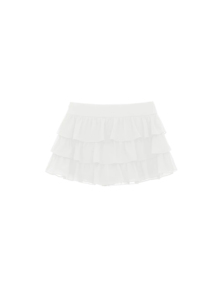 High Waist Sheer Chiffon Ruffle Tiered Mini Skirt