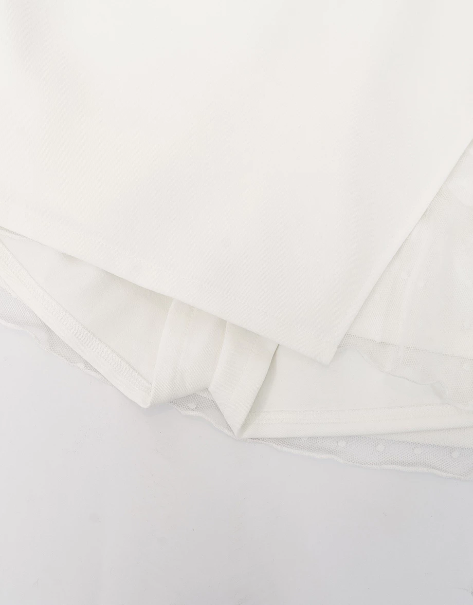 交叉側開衩點點網紗襯裡褲裙