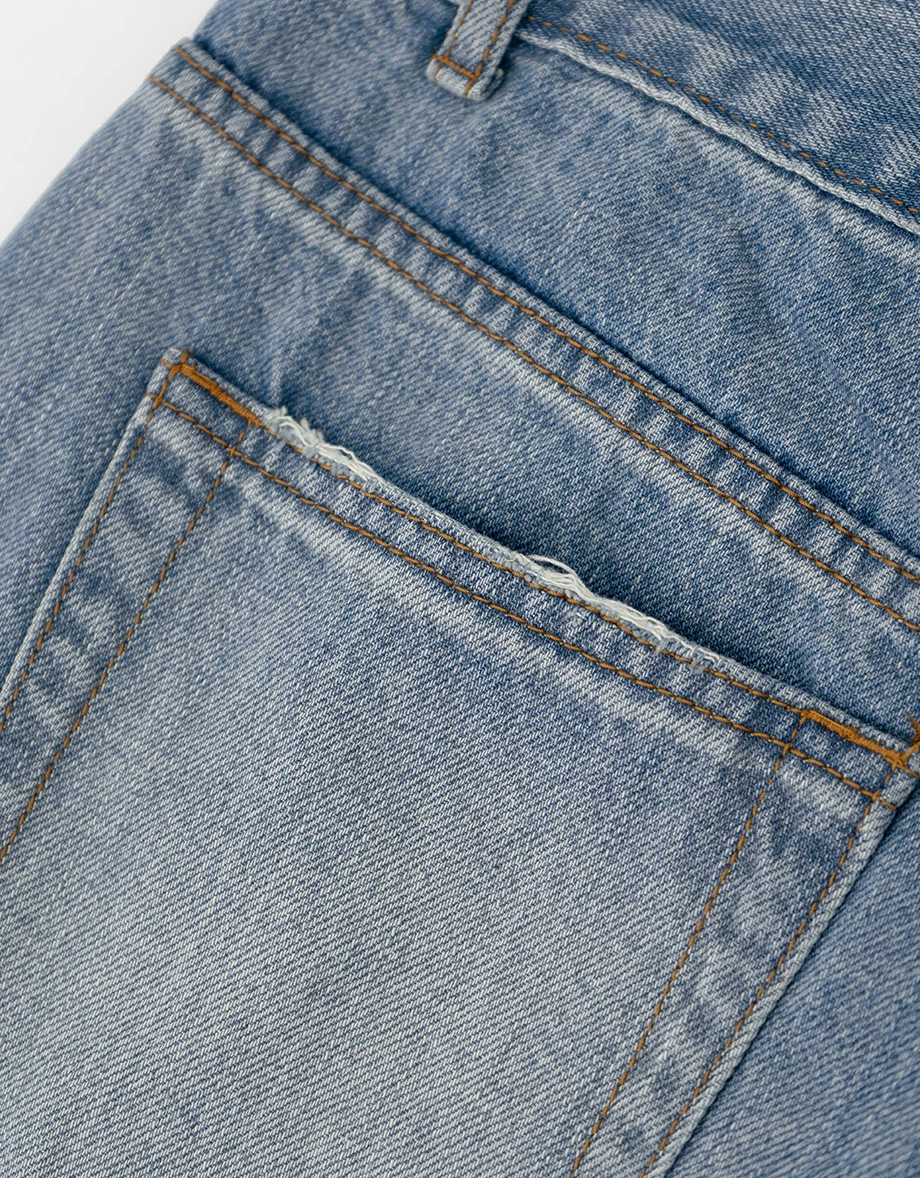 Low Rise Distressed Washed Jeans Denim Wide Pants