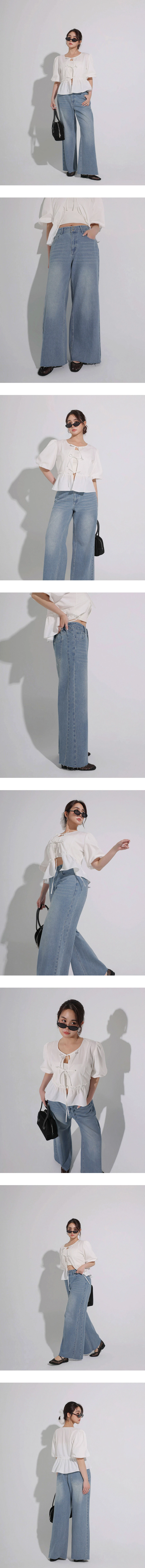 【HEYMAN聯名】高腰雙扣不收邊水洗牛仔寬褲