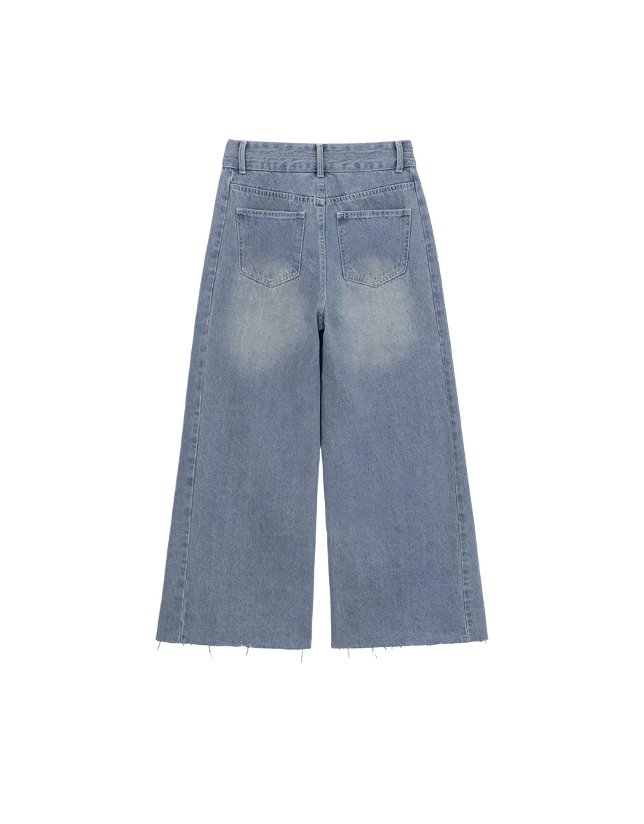 【HEYMAN聯名】高腰雙扣不收邊水洗牛仔寬褲