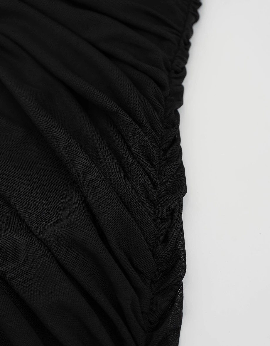 2 Way Off the Shoulder Mesh Ruched Padded Mini Dress 2 Way Off the Shoulder Mesh Ruched Padded Mini Dress