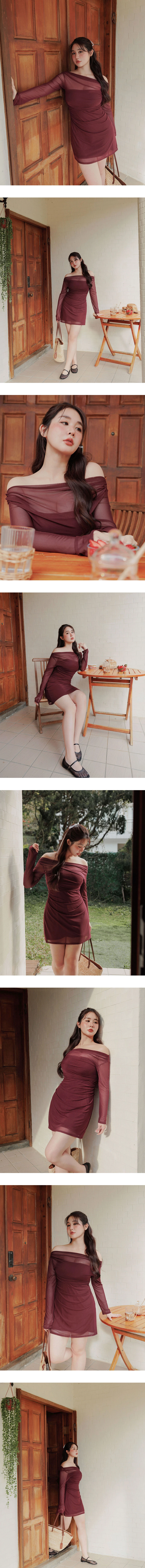 2 Way Off the Shoulder Mesh Ruched Padded Mini Dress