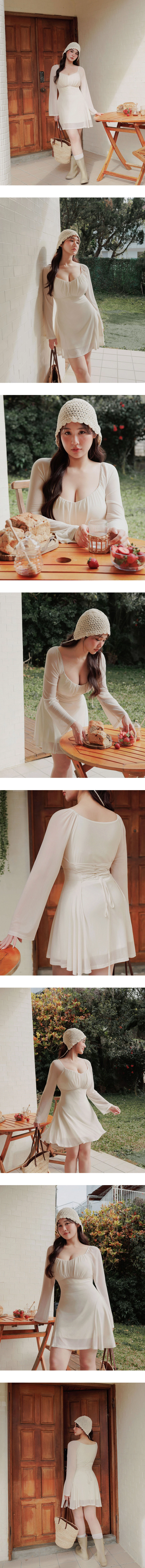 【HEYMAN聯名】天生馬甲線 後綁帶透膚長袖短洋裝(附胸墊) 【HEYMAN聯名】天生馬甲線 後綁帶透膚長袖短洋裝(附胸墊)