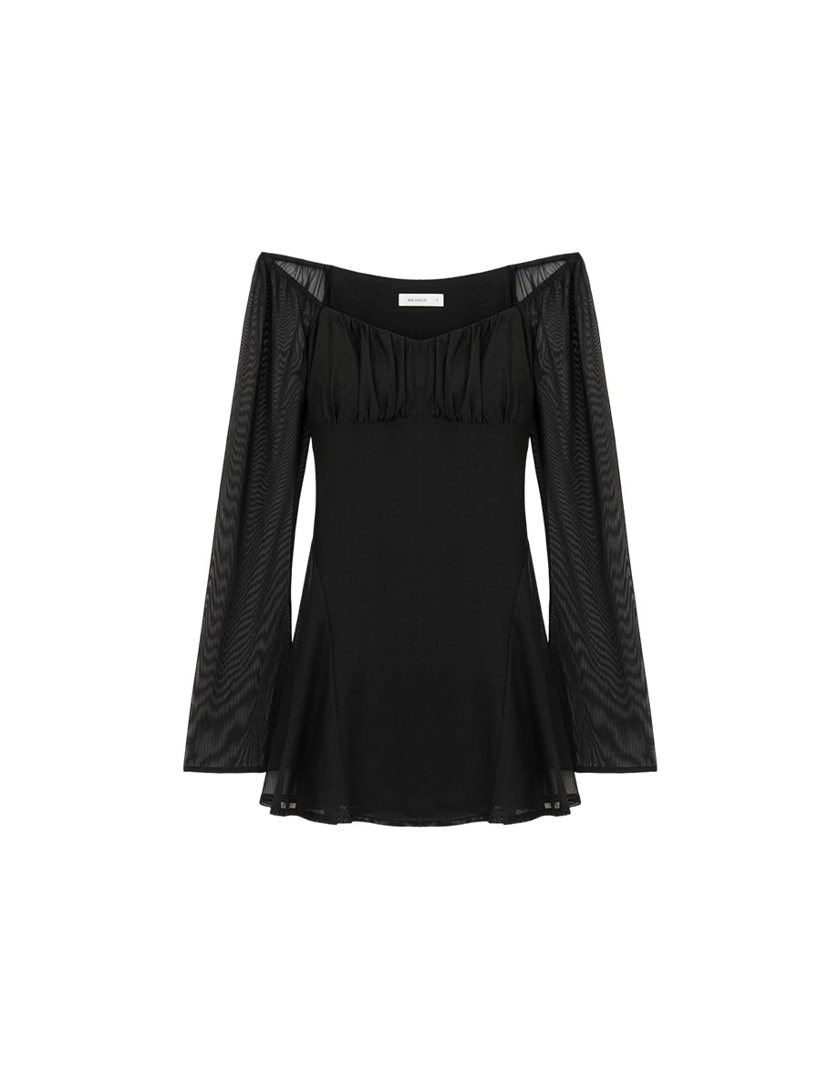 【HEYMAN聯名】天生馬甲線 後綁帶透膚長袖短洋裝(附胸墊)