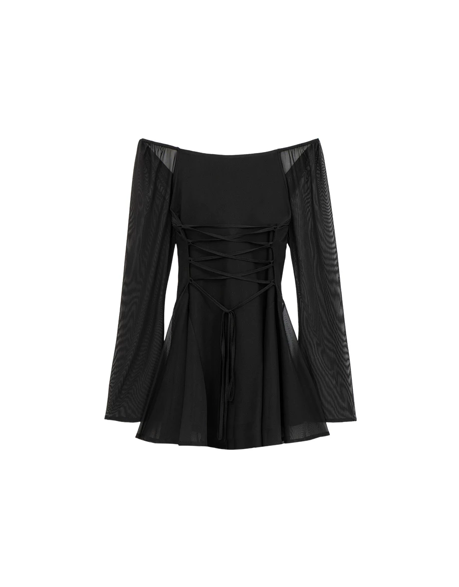 【HEYMAN聯名】天生馬甲線 後綁帶透膚長袖短洋裝(附胸墊) 【HEYMAN聯名】天生馬甲線 後綁帶透膚長袖短洋裝(附胸墊)