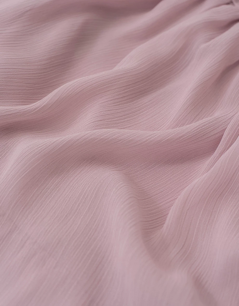 V領荷葉邊七分袖皺褶收腰雙層傘擺透膚雪紡短洋裝