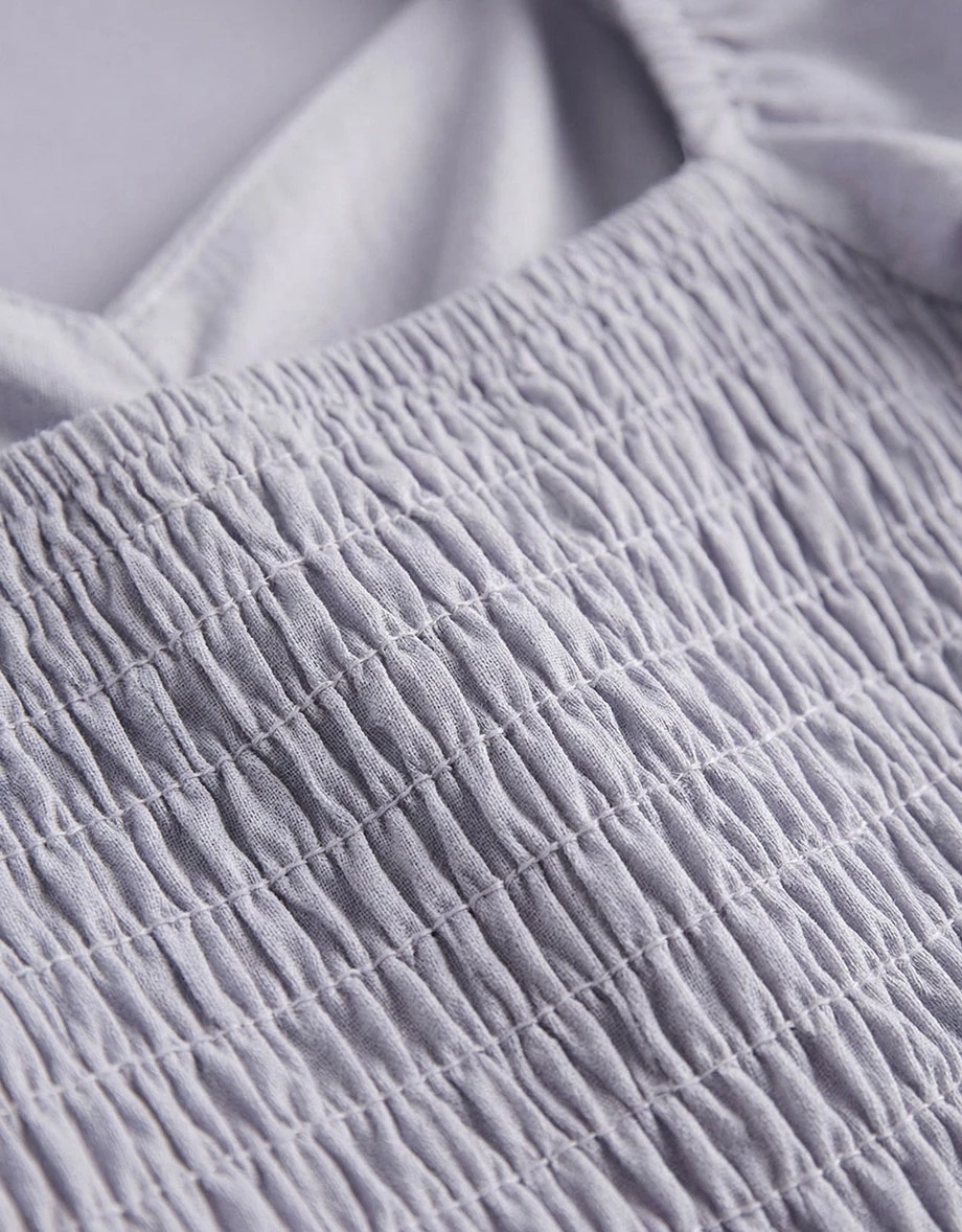 桃心領扭結抓褶鏤空公主袖蛋糕長洋裝(附胸墊)