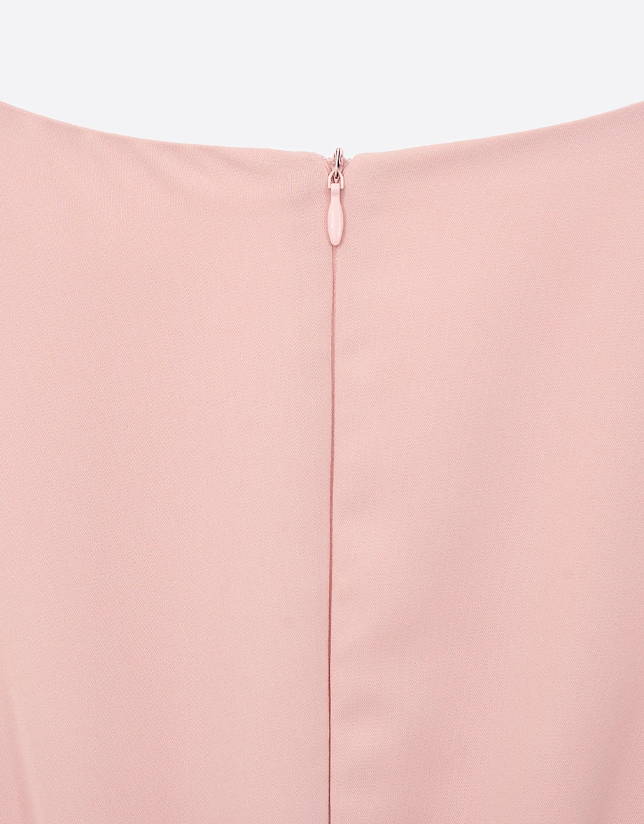 V領綁帶公主袖拼接荷葉裙擺長洋裝