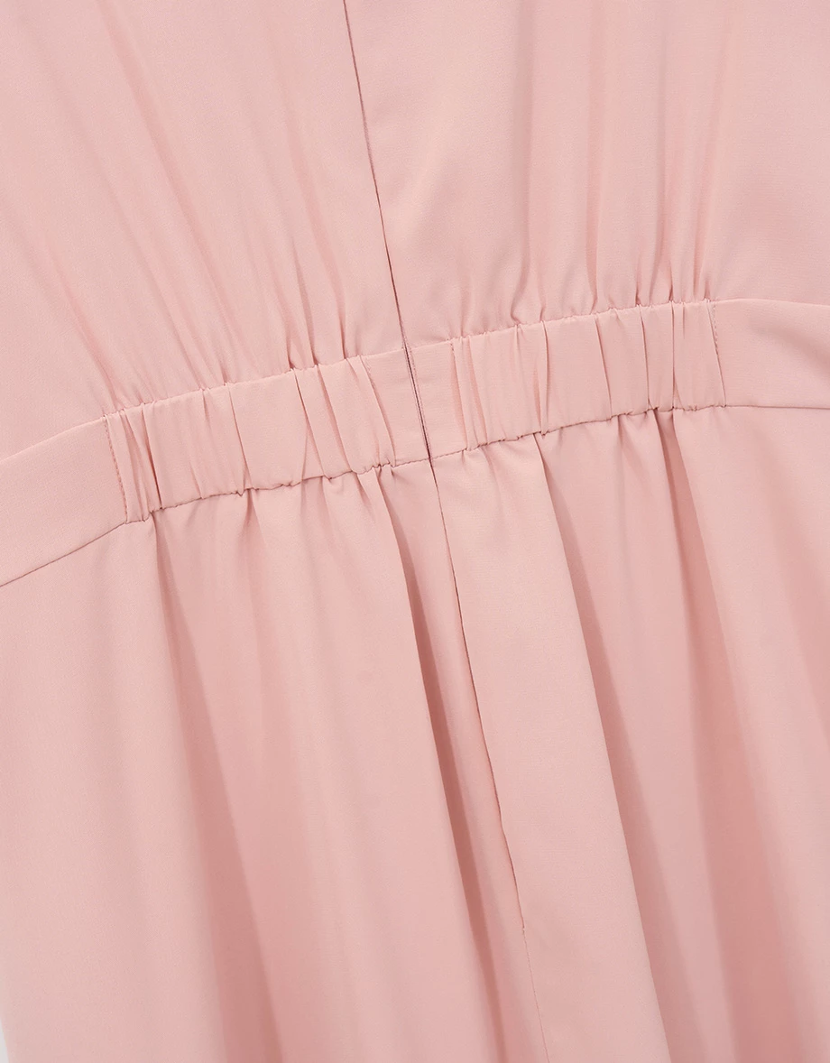 V領綁帶公主袖拼接荷葉裙擺長洋裝