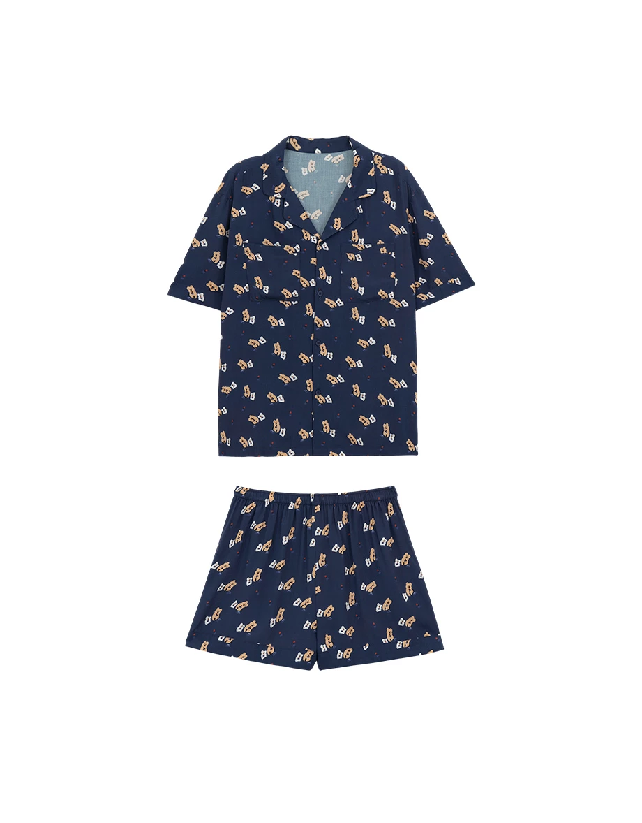 【DINOTAENG】印花短袖上衣短褲家居服套裝