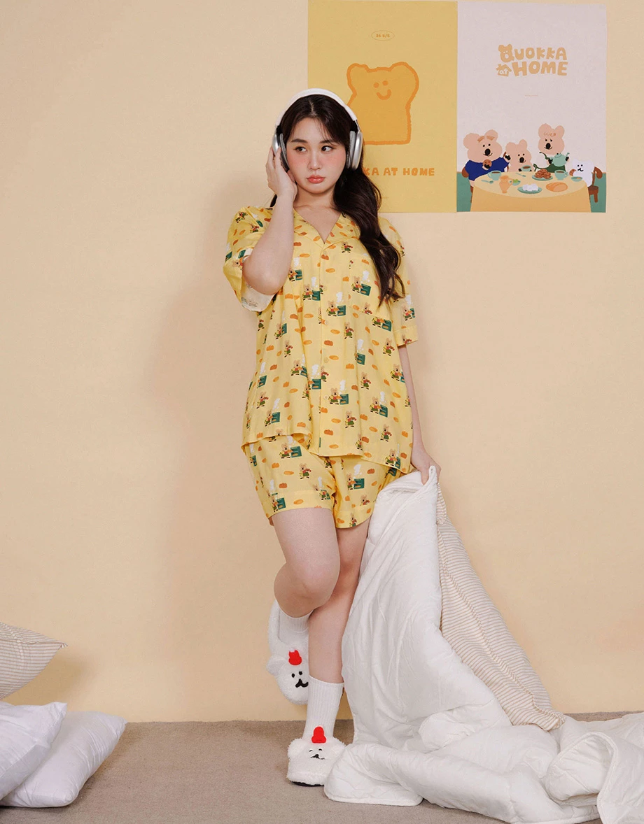 【DINOTAENG】印花短袖上衣短褲家居服套裝