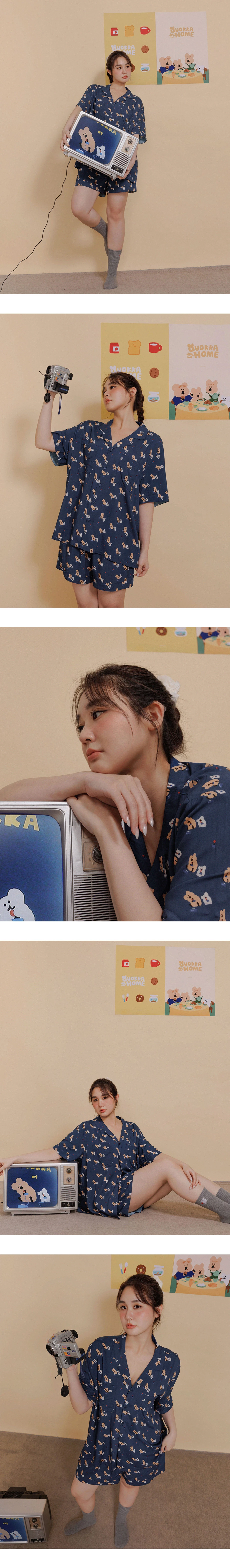 【DINOTAENG】印花短袖上衣短褲家居服套裝