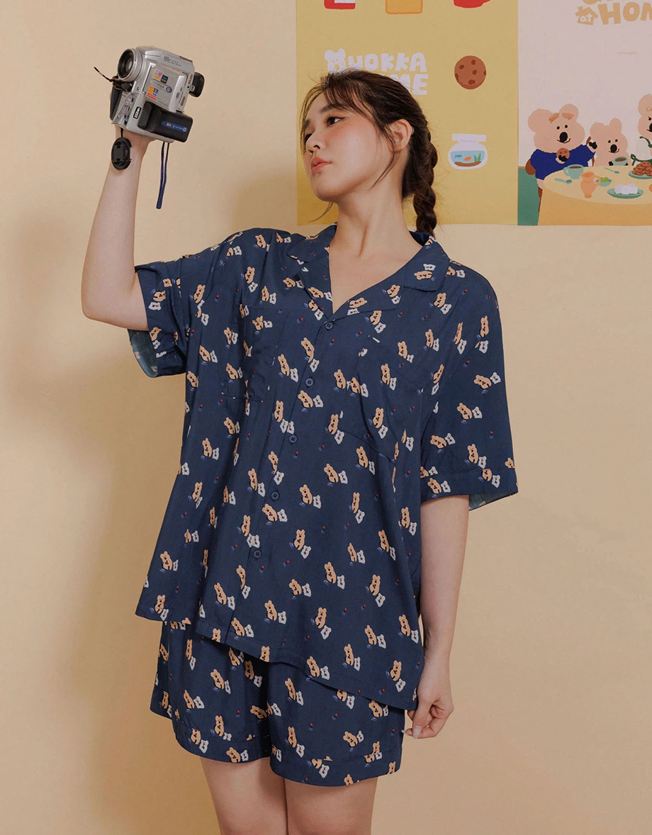 【DINOTAENG】印花短袖上衣短褲家居服套裝