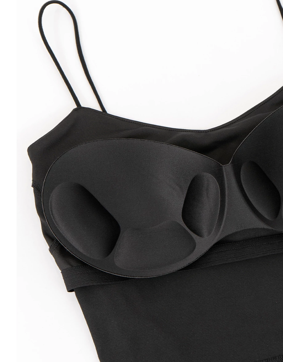 2WAY一字領抓皺點點網紗短版上衣細肩帶BRA背心套裝(附領巾)