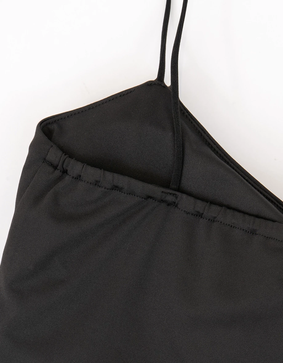 2WAY一字領抓皺點點網紗短版上衣細肩帶BRA背心套裝(附領巾)