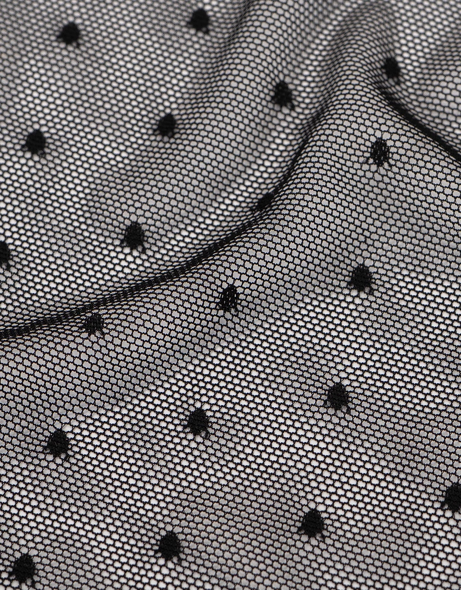 2WAY一字領抓皺點點網紗短版上衣細肩帶BRA背心套裝(附領巾)