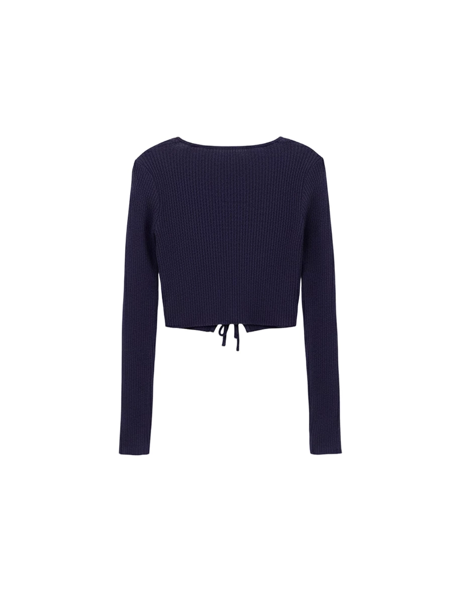 2 Way Sexy Scoop Neck Front Lace Up Ribbed Knit Top