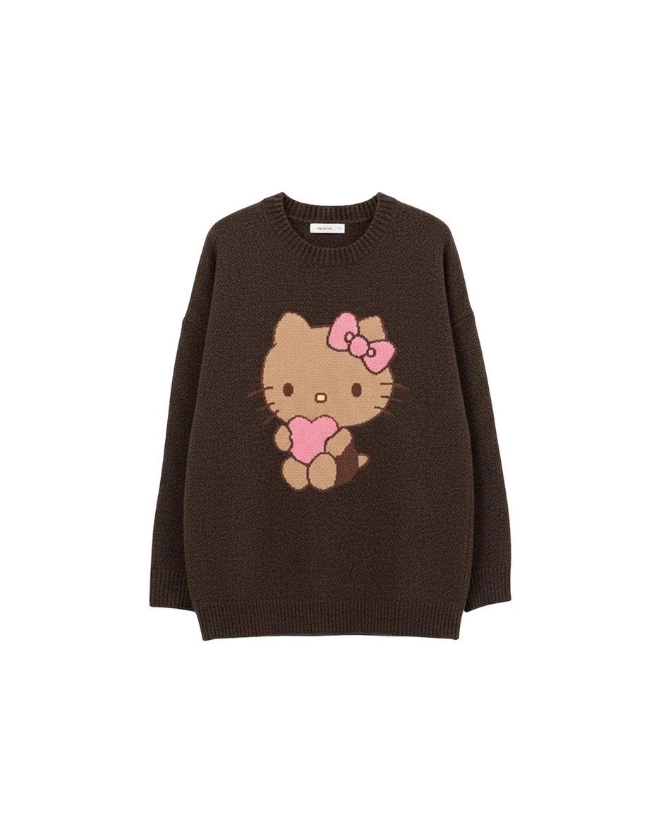 【Hello Kitty Collaboration】 Jacquard Knit Longline Oversized Sweater