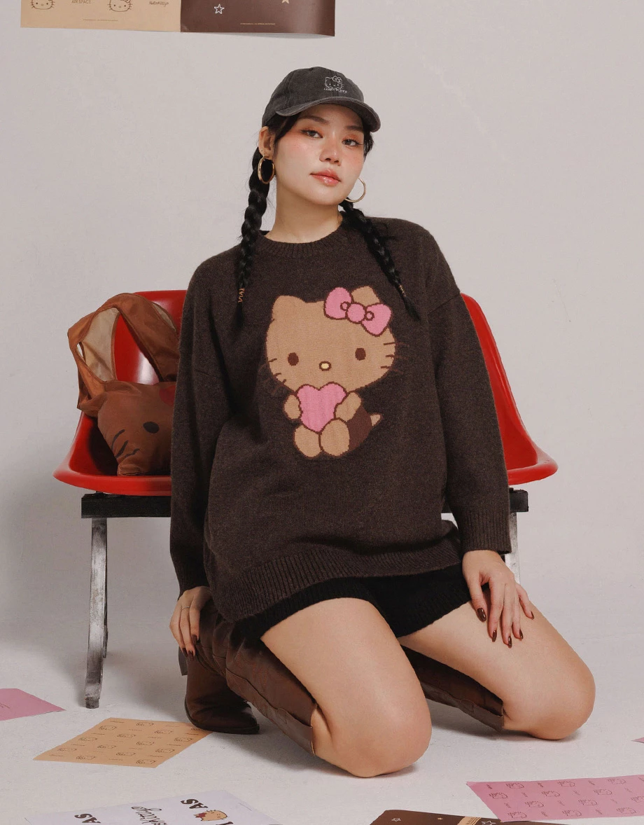 【Hello Kitty Collaboration】 Jacquard Knit Longline Oversized Sweater