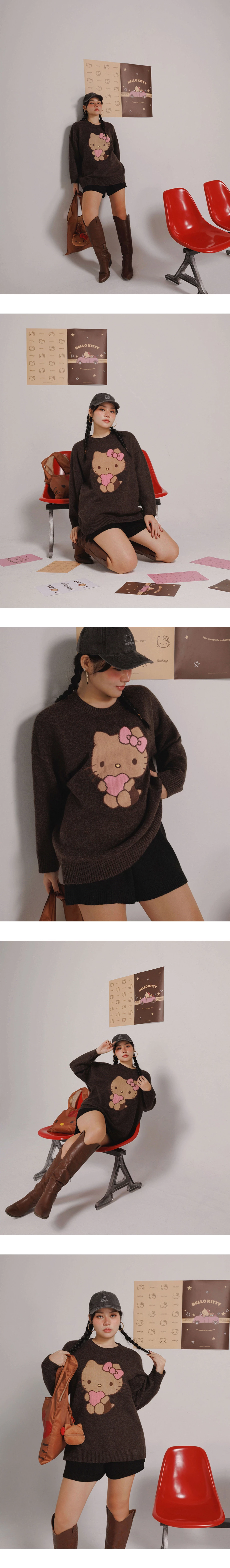 【Hello Kitty Collaboration】 Jacquard Knit Longline Oversized Sweater