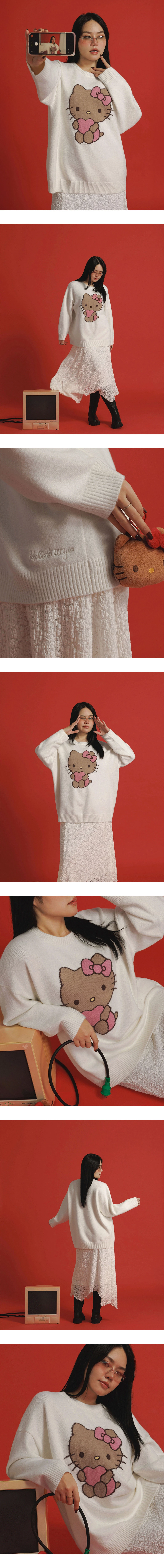 【Hello Kitty Collaboration】 Jacquard Knit Longline Oversized Sweater