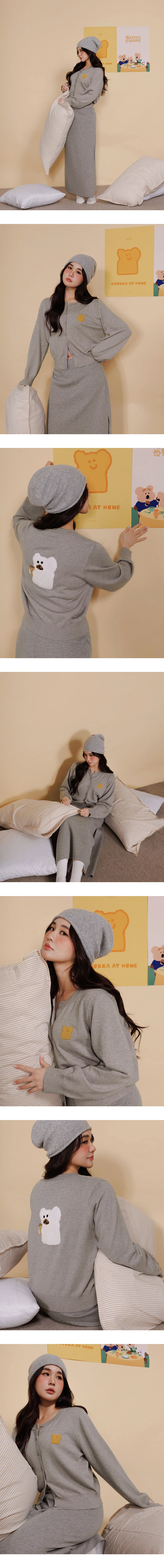 【DINOTAENG】毛巾繡圖案圓領長袖排扣開襟針織衫