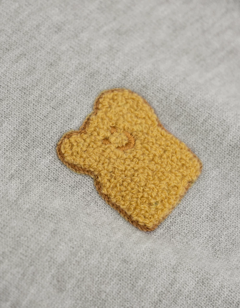 【DINOTAENG】毛巾繡圖案圓領長袖排扣開襟針織衫