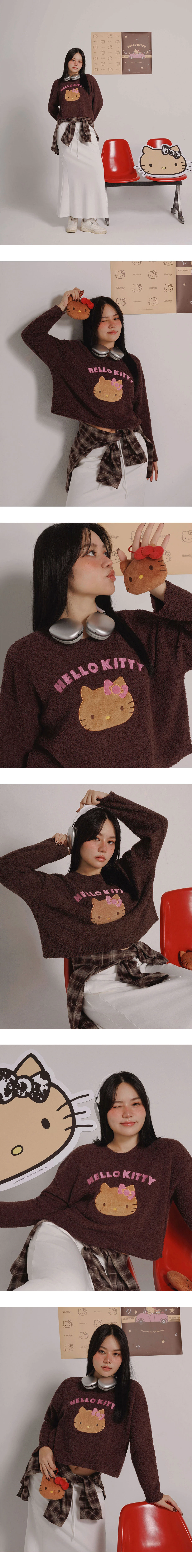 【Hello Kitty Collaboration】Appliqué Patch Oversized Plush Sweater
